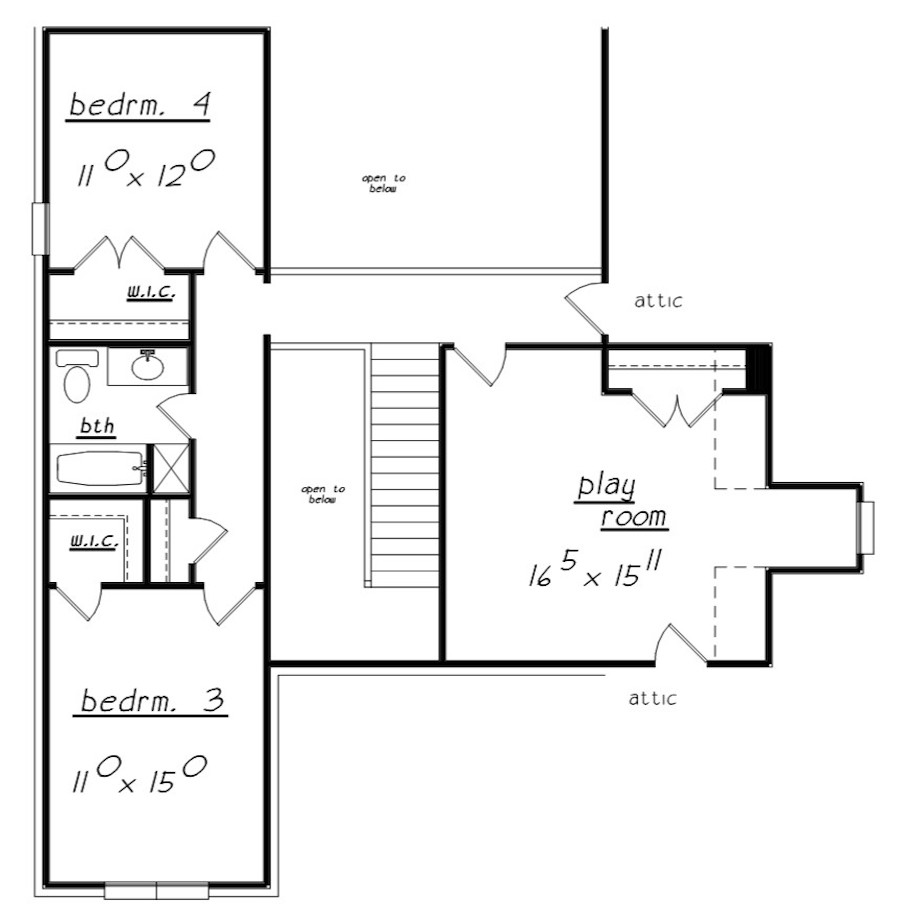 Floor Plan Upper Level of European Plan #203-1018