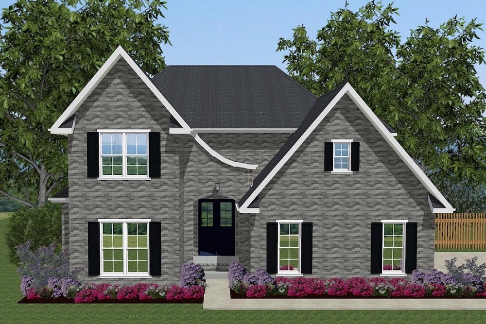Front elevation of European home (ThePlanCollection: House Plan #203-1018)
