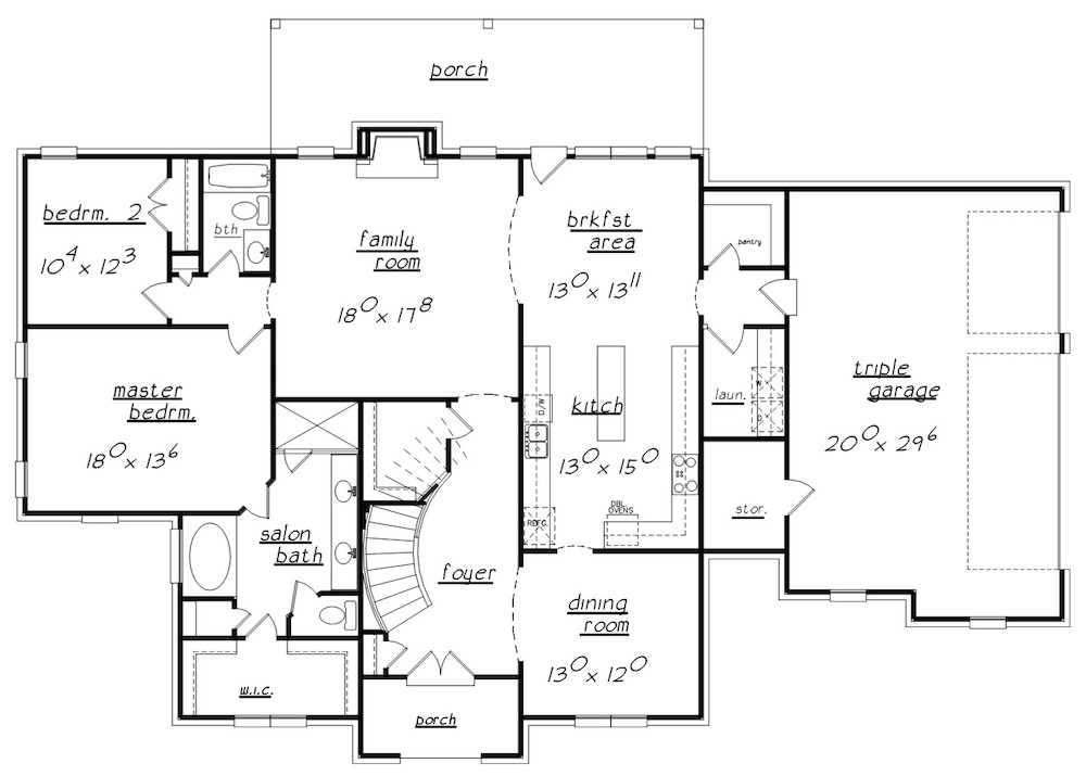 Floor Plan Main Level of European Plan #203-1019