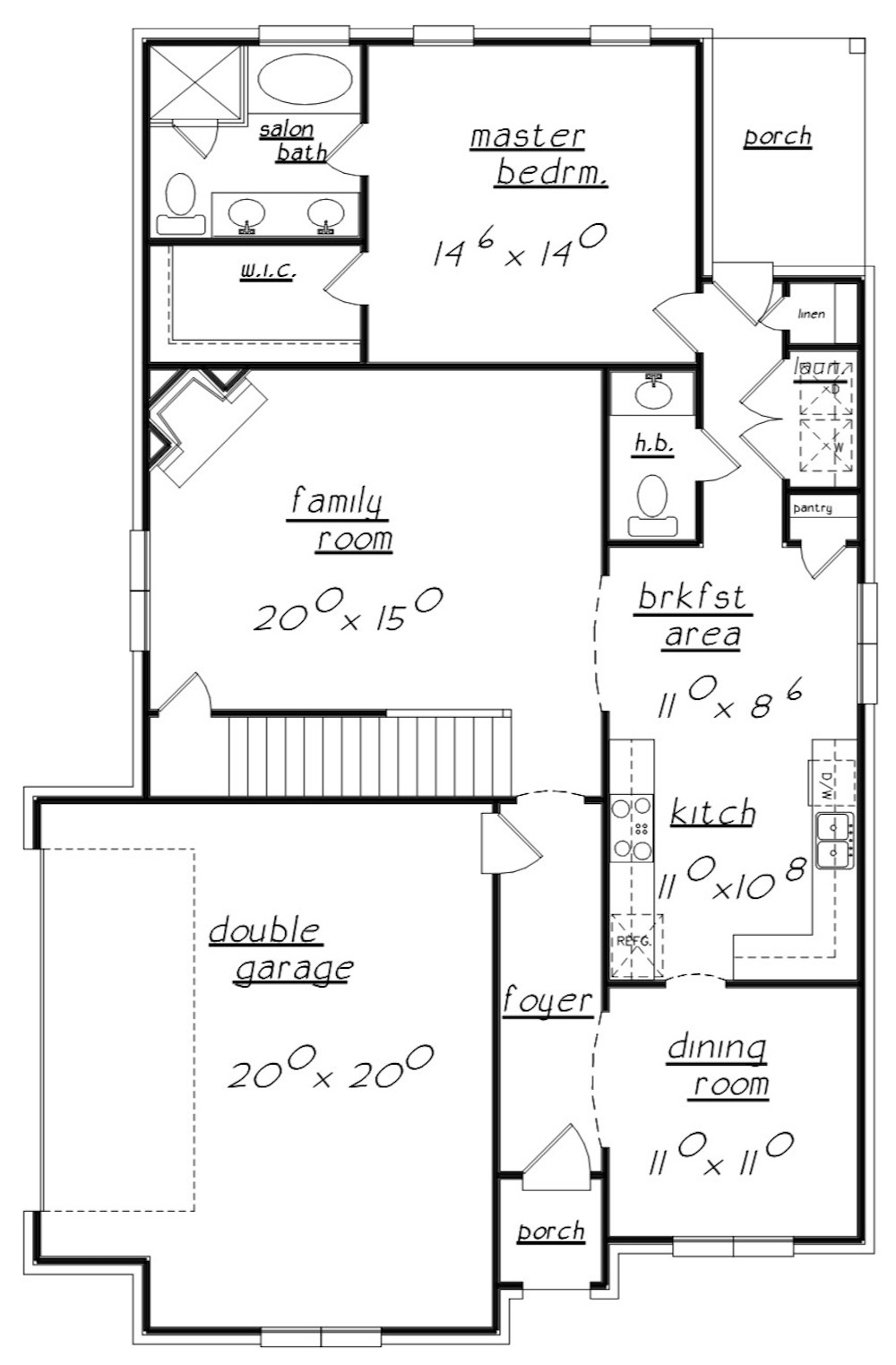 Floor Plan Main Level of European Plan #203-1020