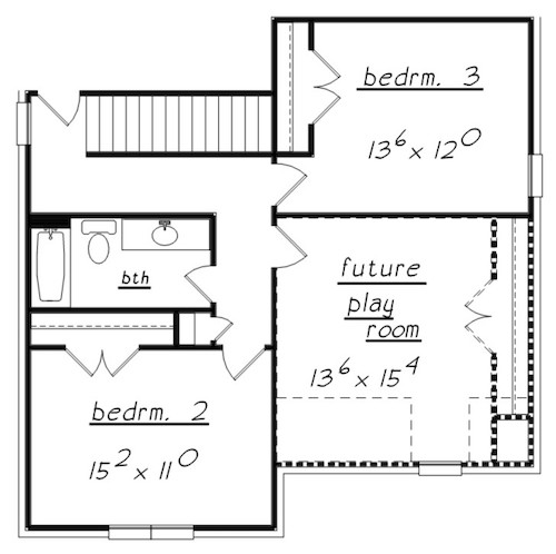 Floor Plan Upper Level of European Plan #203-1020