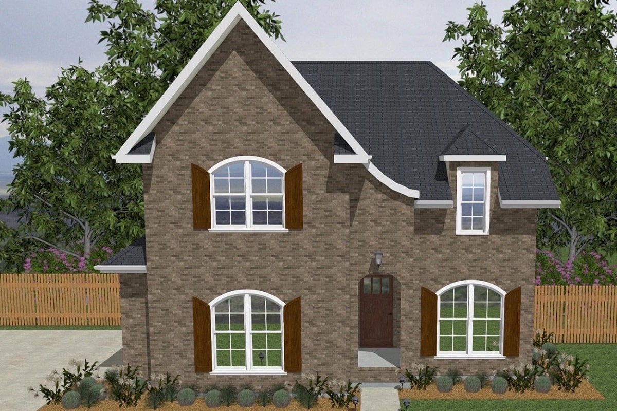Front elevation of European home (ThePlanCollection: House Plan #203-1020)