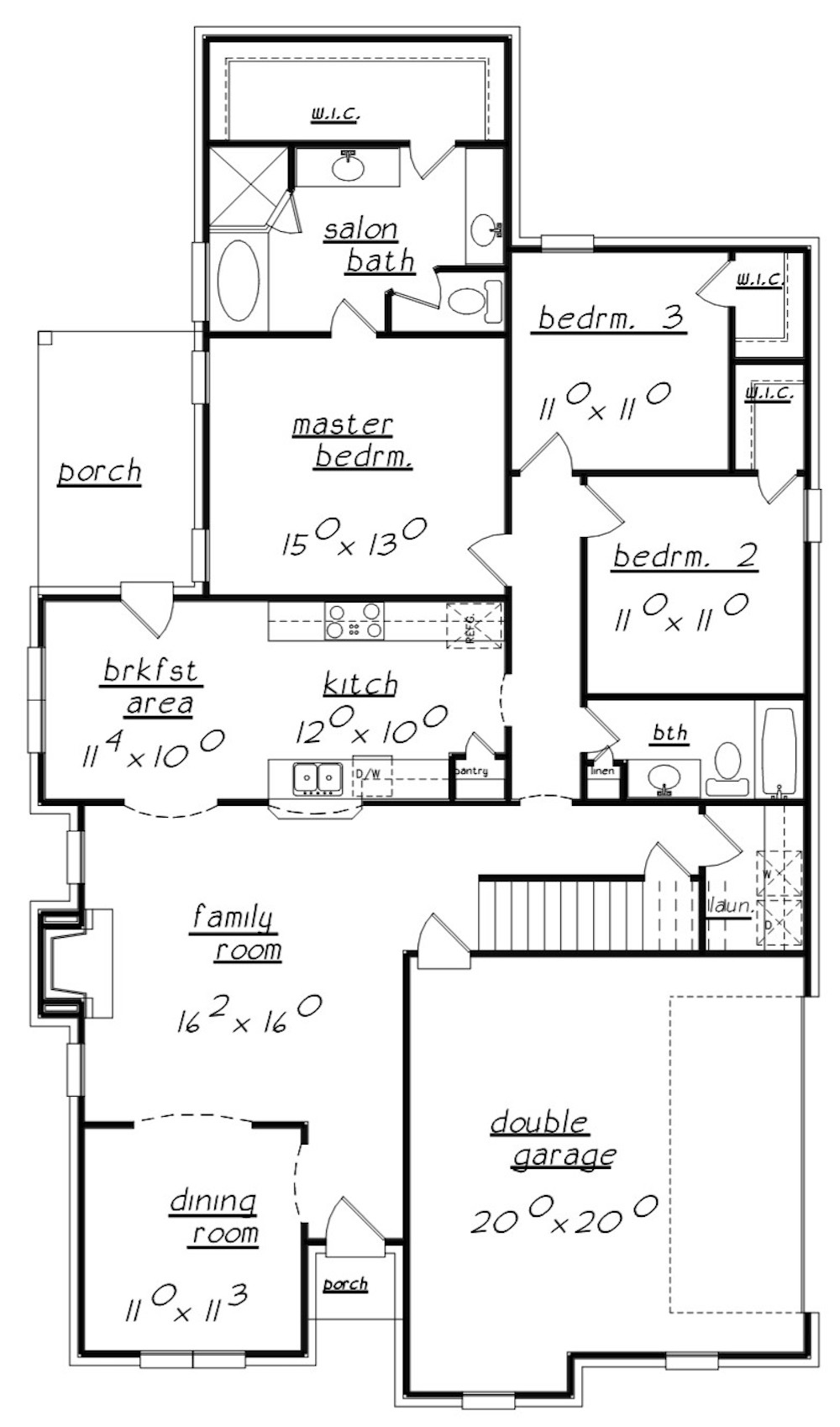 Floor Plan Main Level of European Plan #203-1021