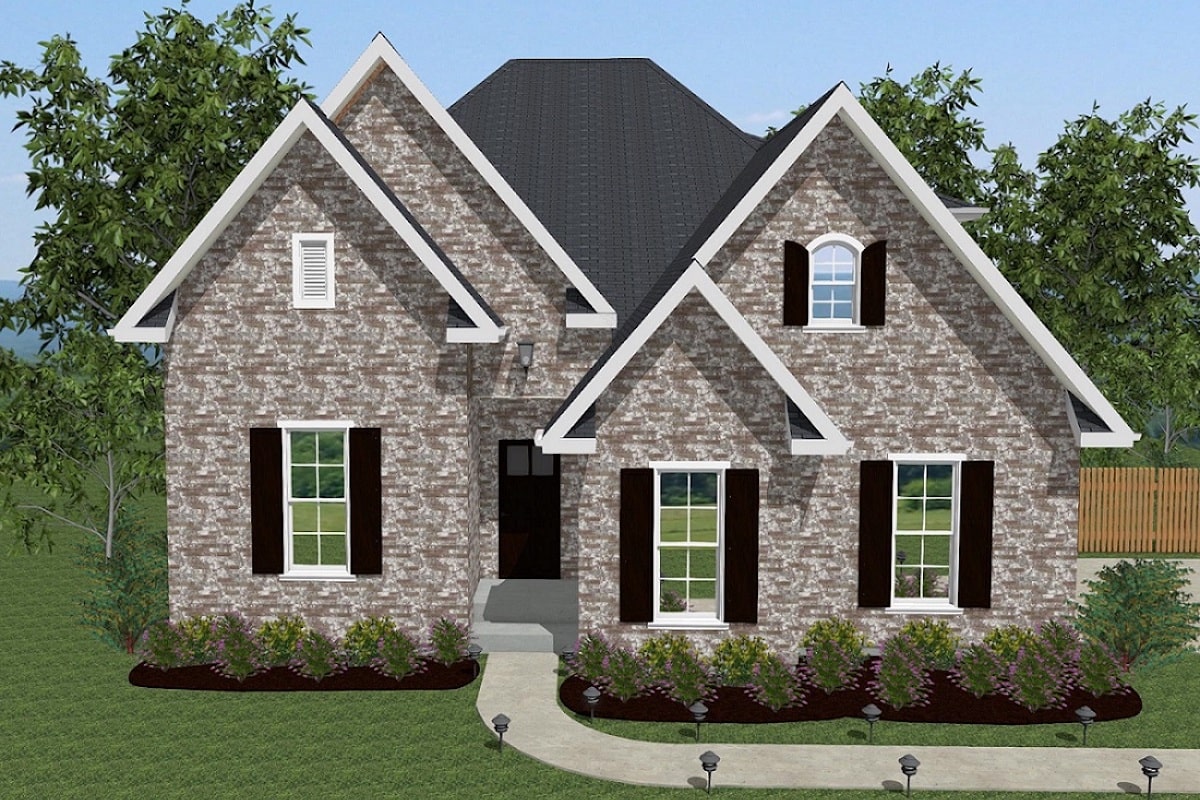Front elevation of European home (ThePlanCollection: House Plan #203-1021)