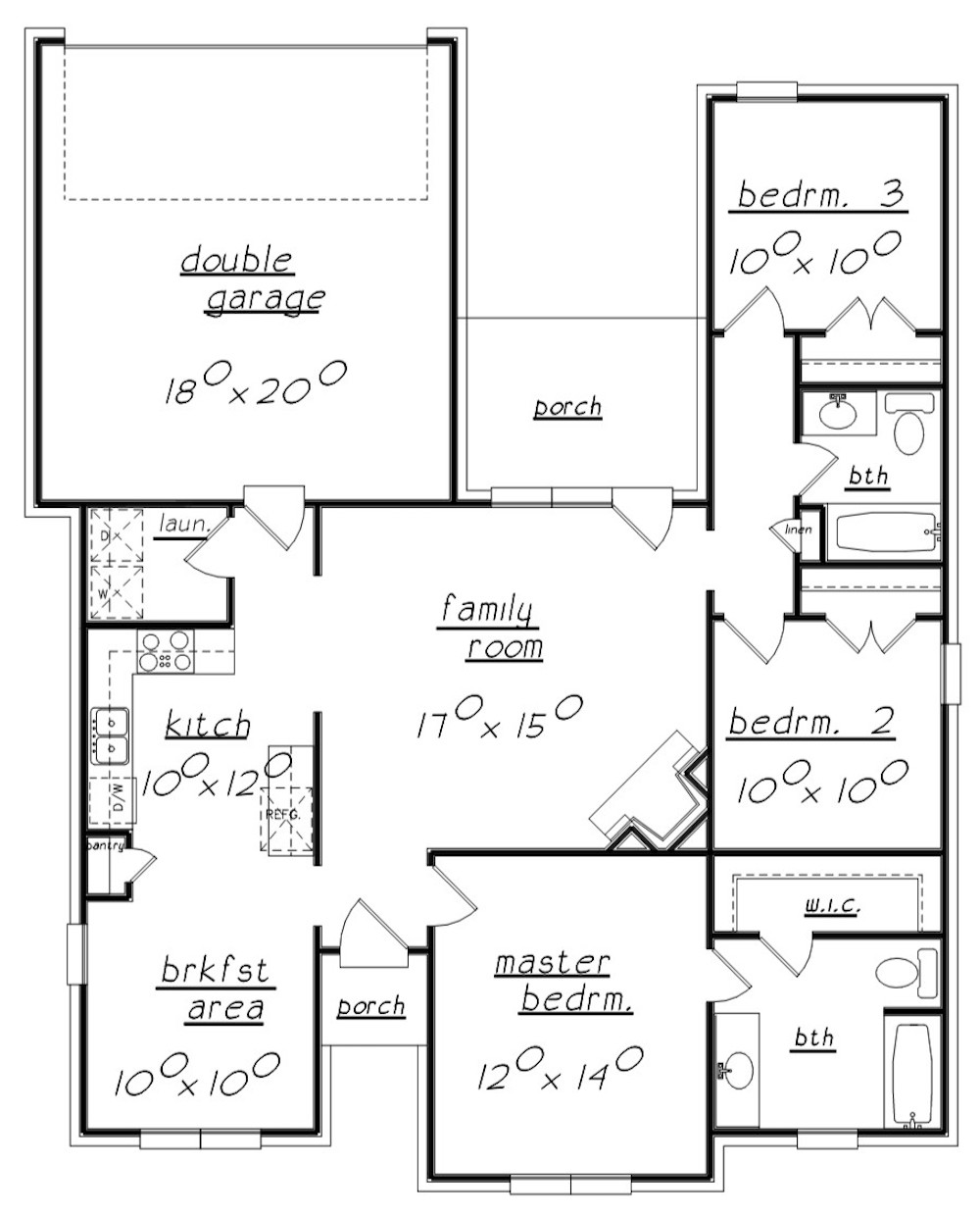 Floor Plan Main Level of Texas Style Plan #203-1022