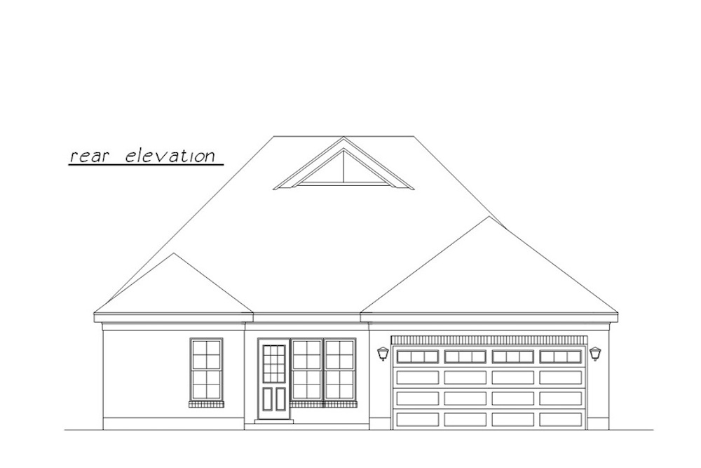Home Plan Rear Elevation of this 3-Bedroom,1252 Sq Ft Plan -203-1022
