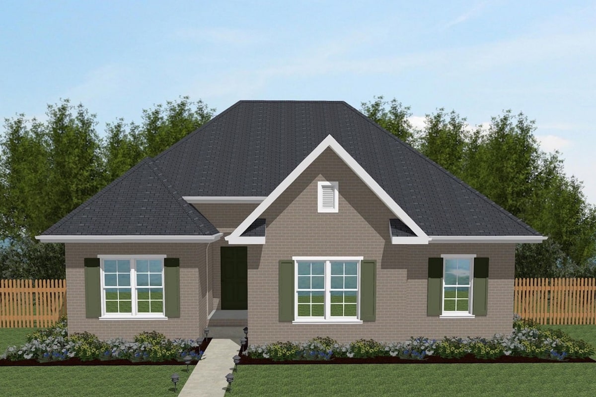 Front elevation of Texas Style home (ThePlanCollection: House Plan #203-1022)