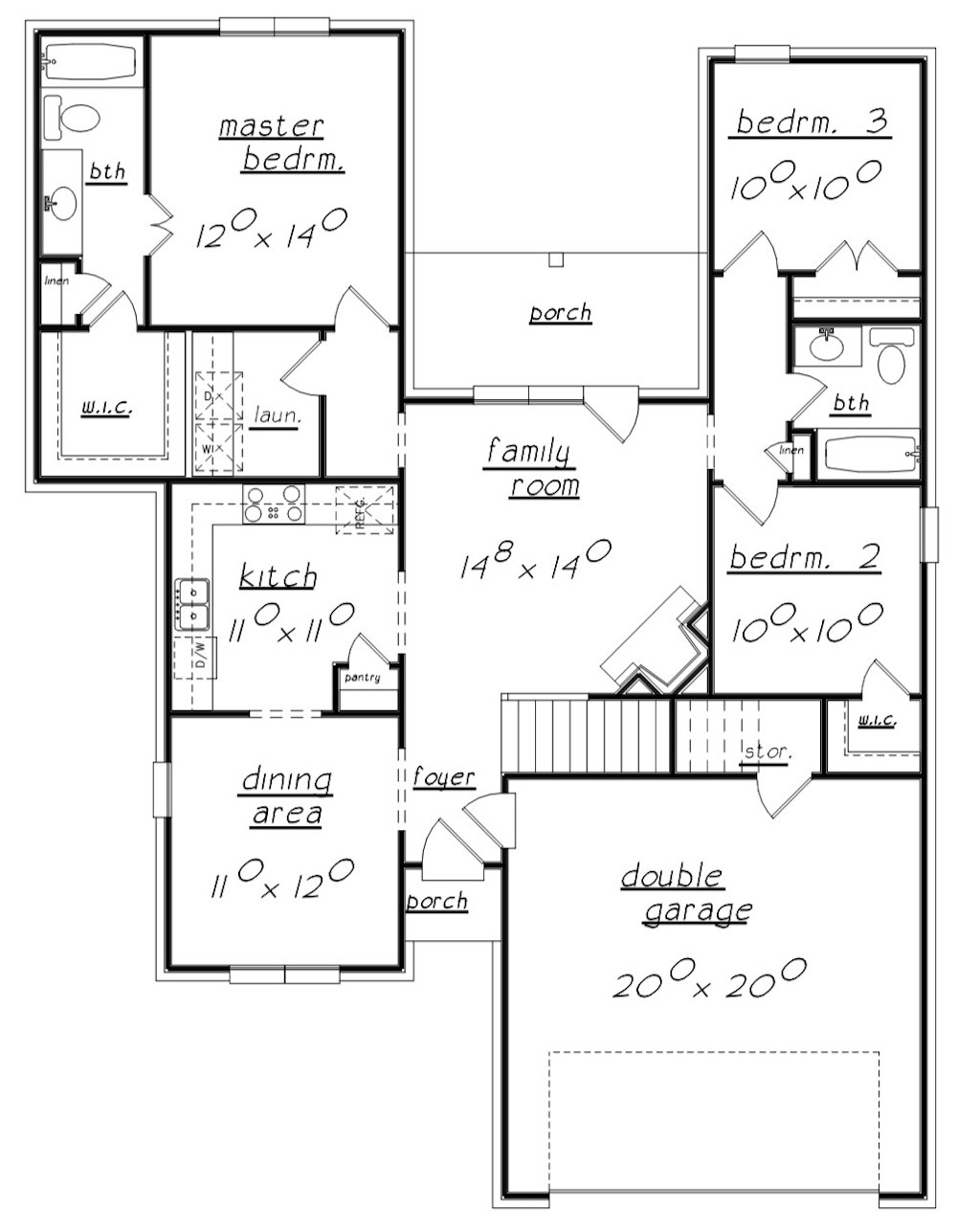 Floor Plan Main Level of Texas Style Plan #203-1023