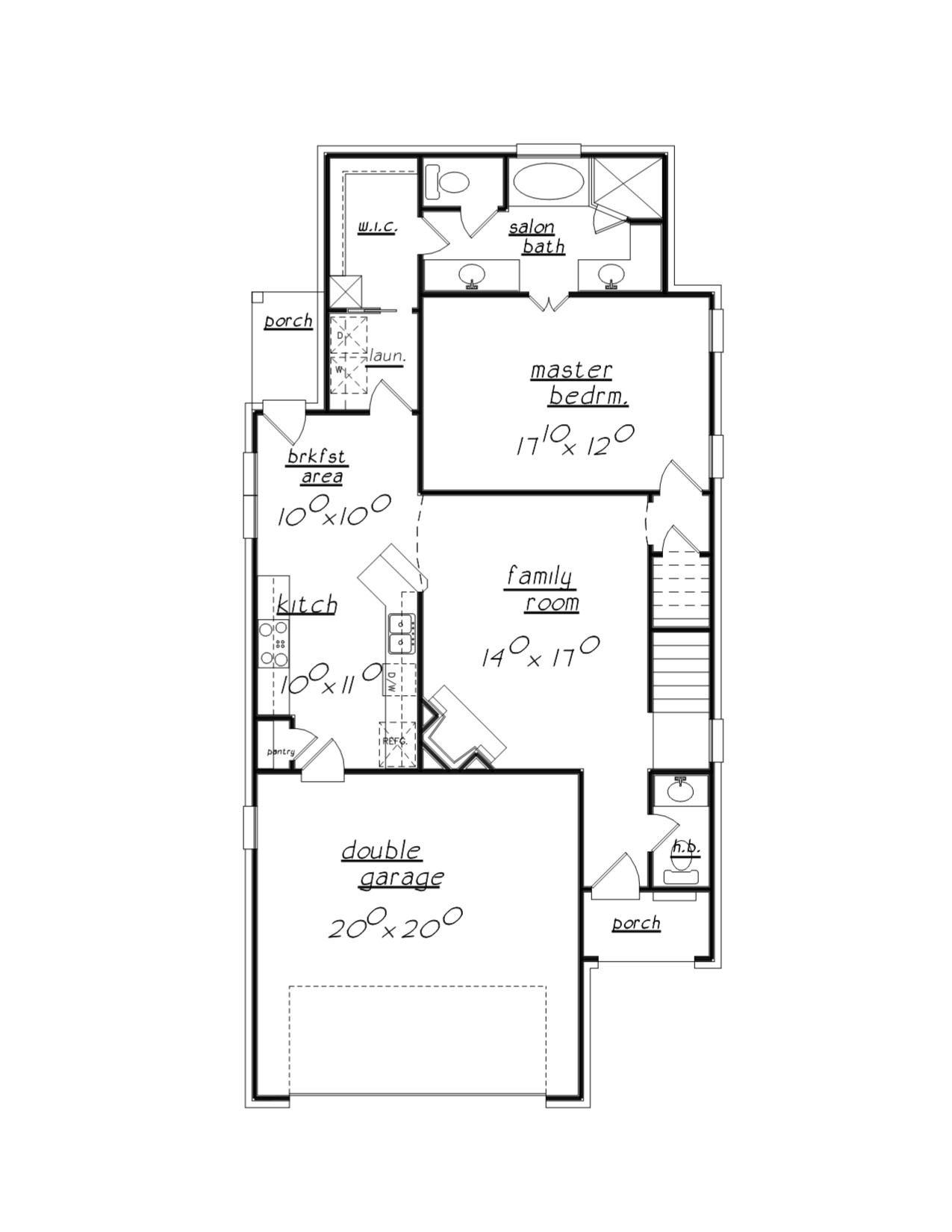 Floor Plan Main Level of European Plan #203-1025