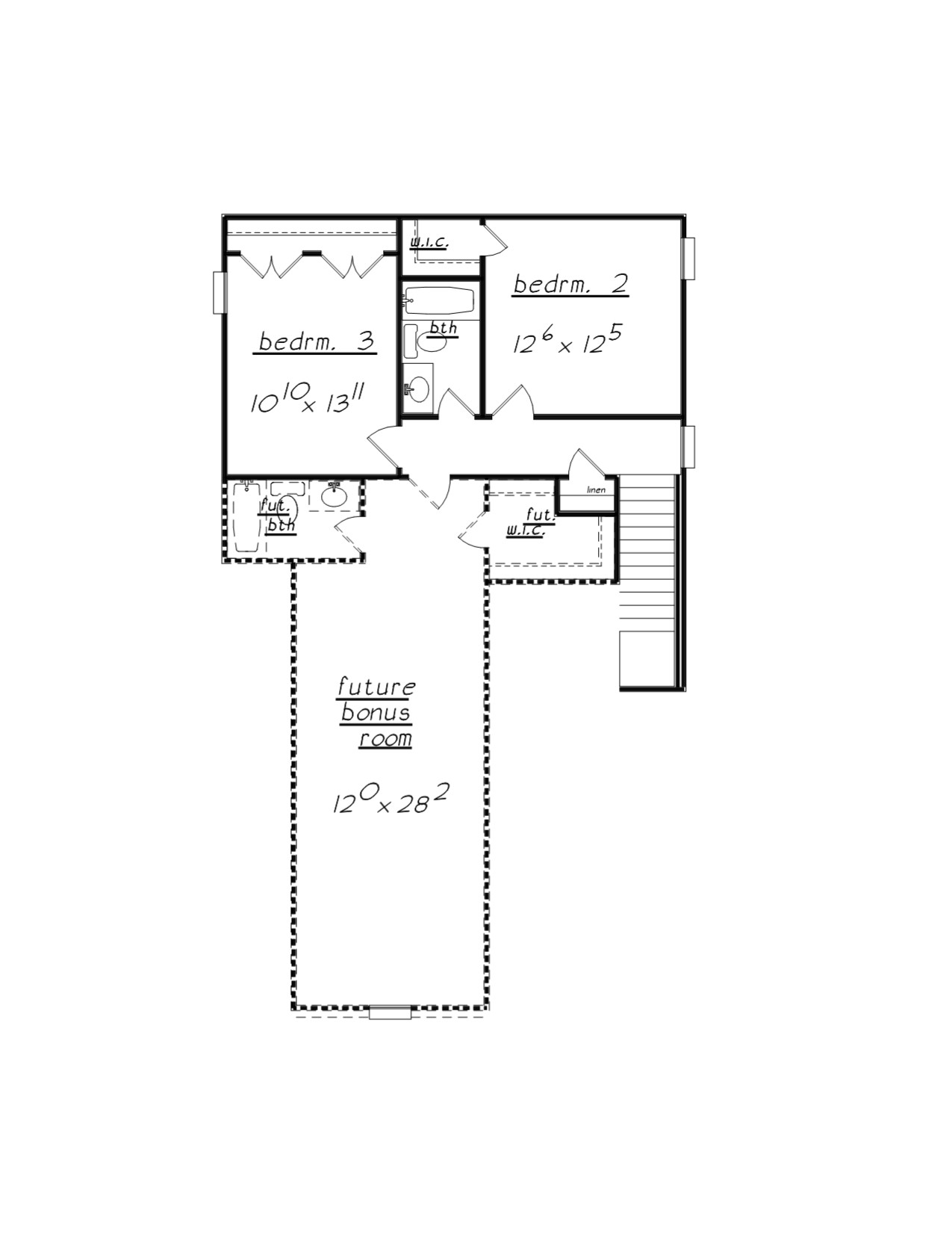 Floor Plan Upper Level of European Plan #203-1025