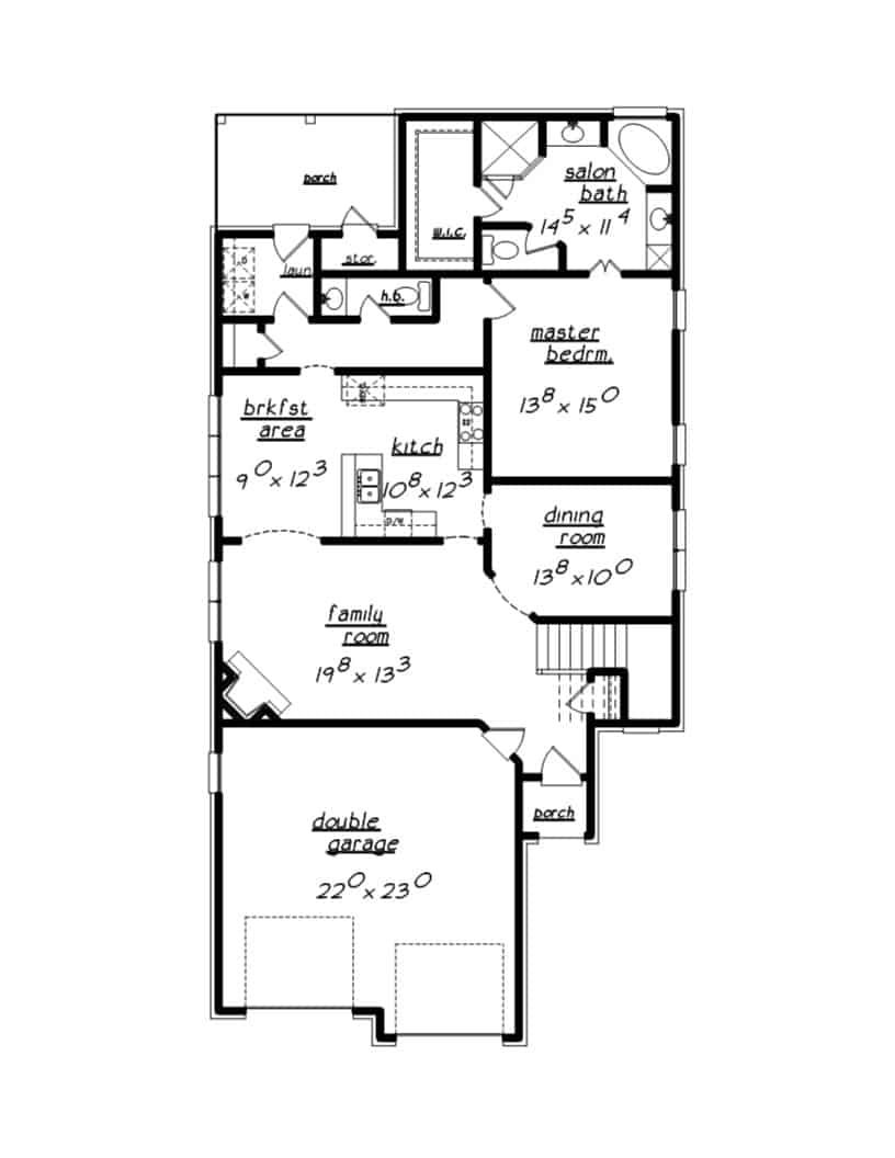 Floor Plan Main Level of European Plan #203-1026