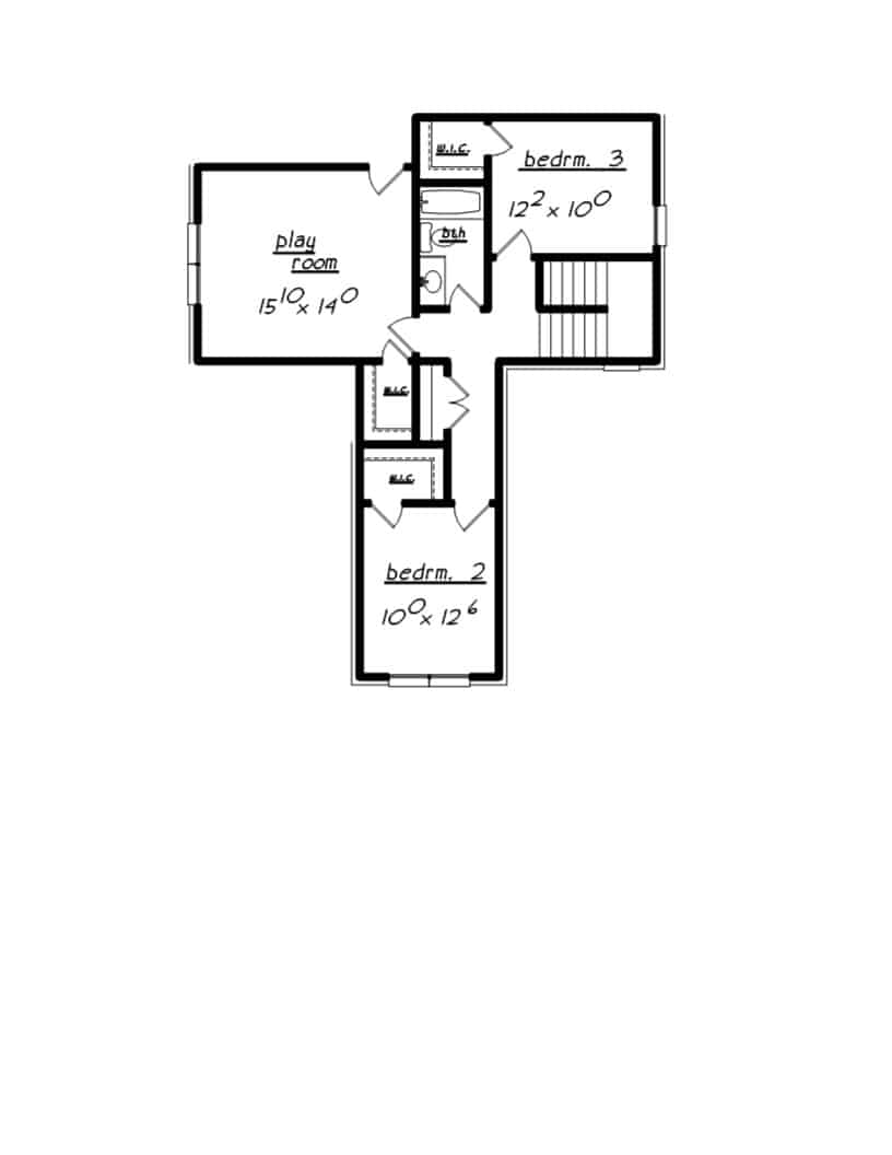 Floor Plan Upper Level of European Plan #203-1026