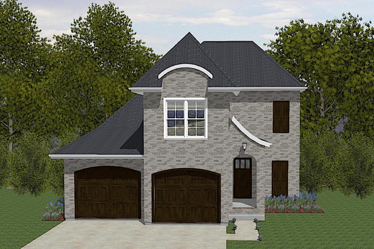 Front elevation of European home (ThePlanCollection: House Plan #203-1026)
