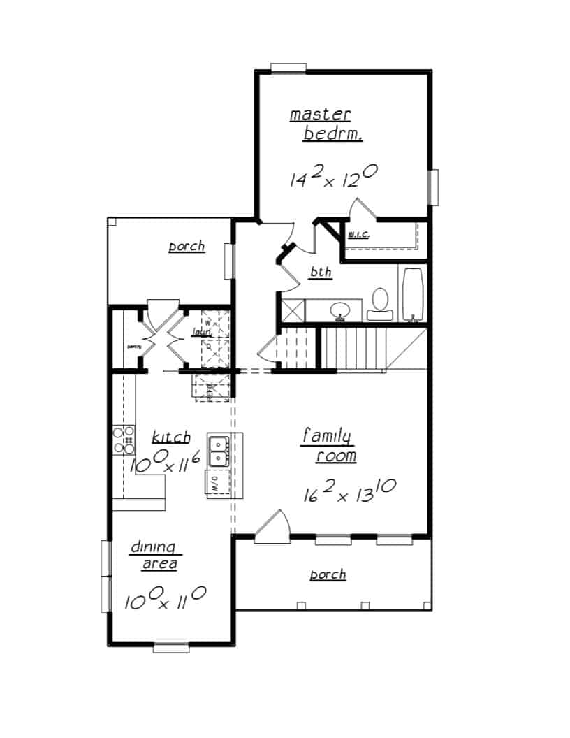 Floor Plan Main Level of Farmhouse Plan #203-1028