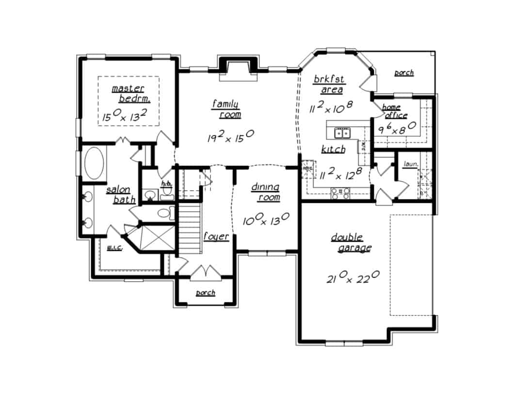 Floor Plan Main Level of European Plan #203-1029
