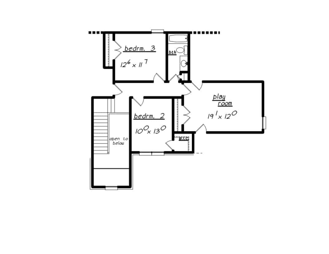 Floor Plan Upper Level of European Plan #203-1029