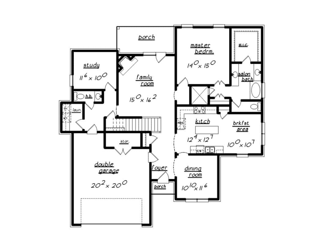 Floor Plan Main Level of European Plan #203-1030
