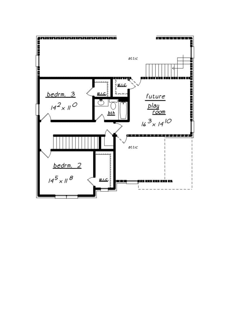 Floor Plan Upper Level of European Plan #203-1031