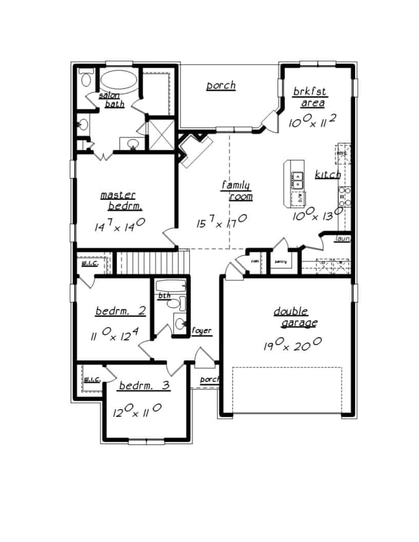 Floor Plan Main Level of Acadian Plan #203-1032