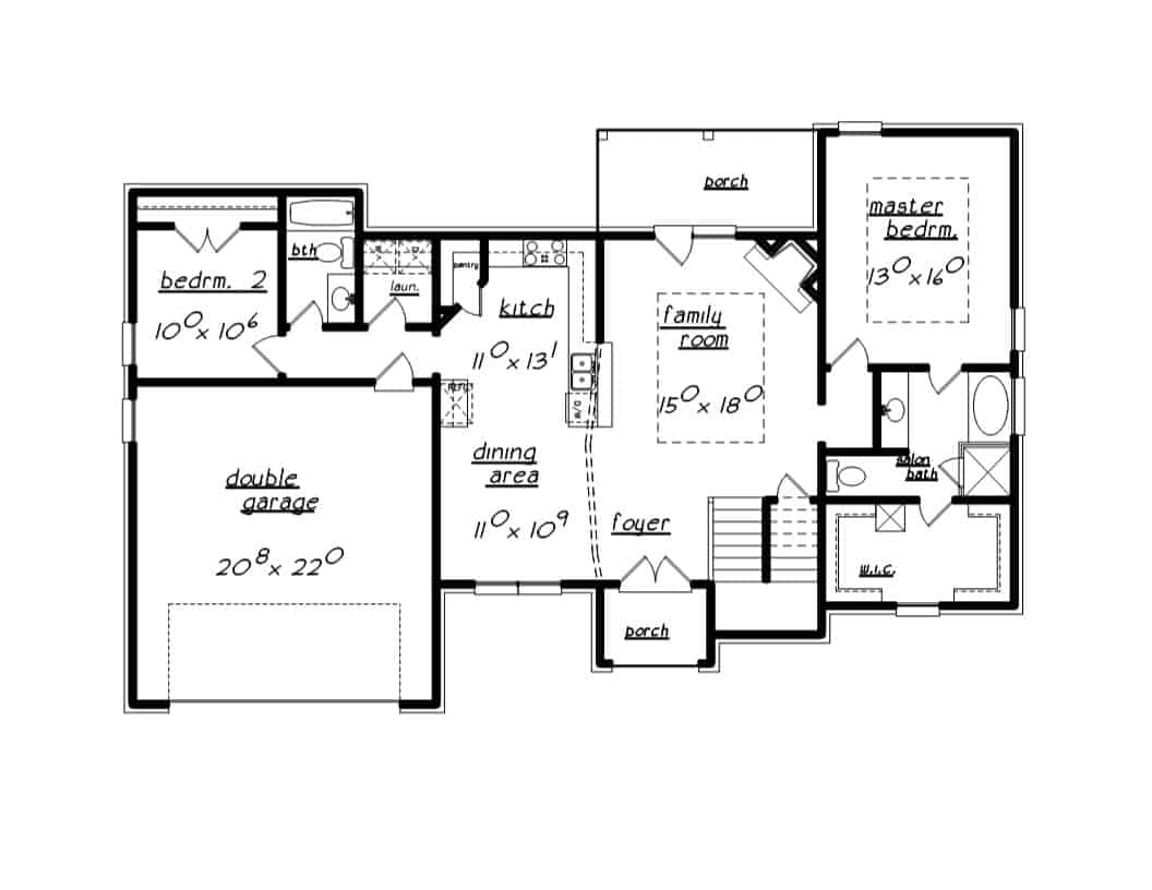 Floor Plan Main Level of European Plan #203-1033