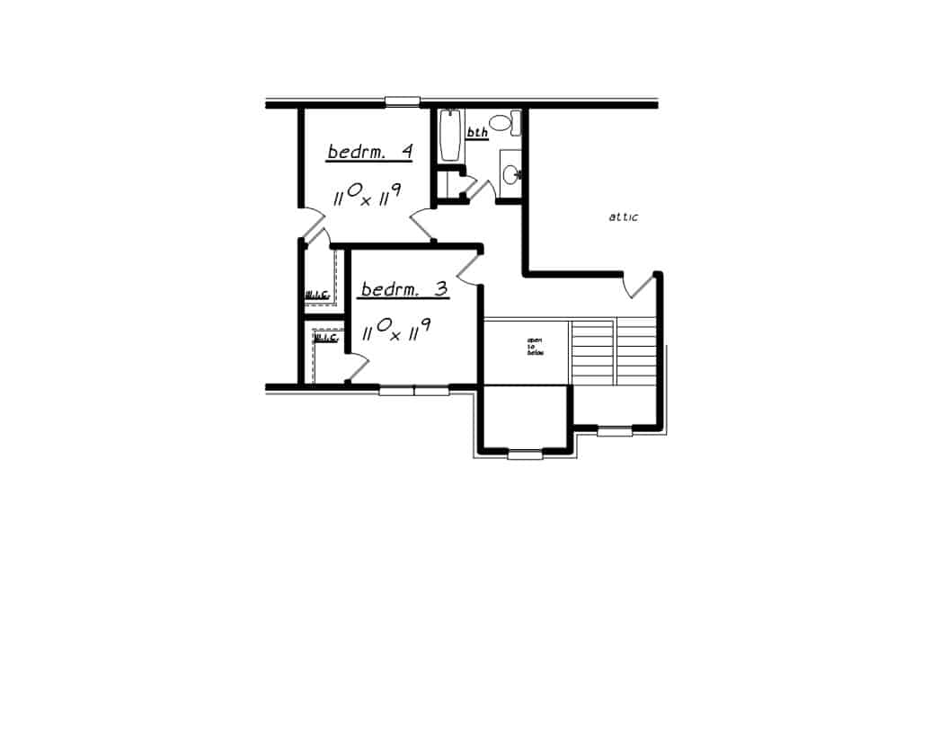 Floor Plan Upper Level of European Plan #203-1033