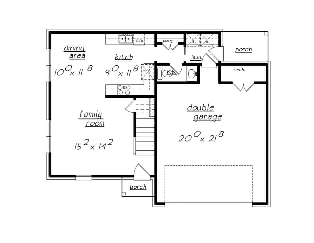 Floor Plan Main Level of European Plan #203-1034