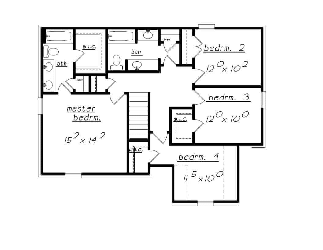 Floor Plan Upper Level of European Plan #203-1034