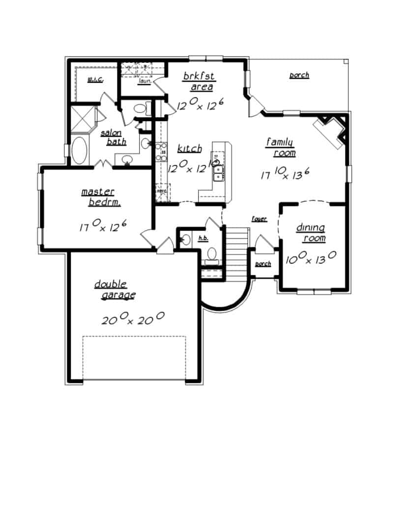 Floor Plan Main Level of European Plan #203-1035