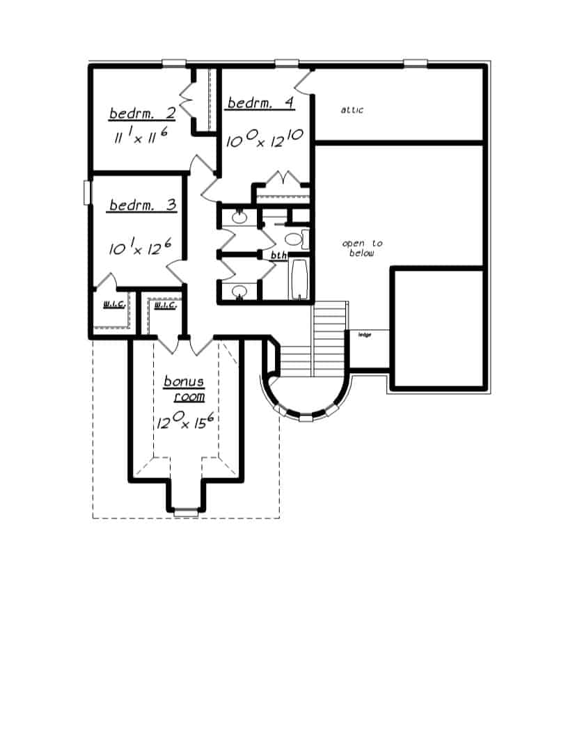 Floor Plan Upper Level of European Plan #203-1035