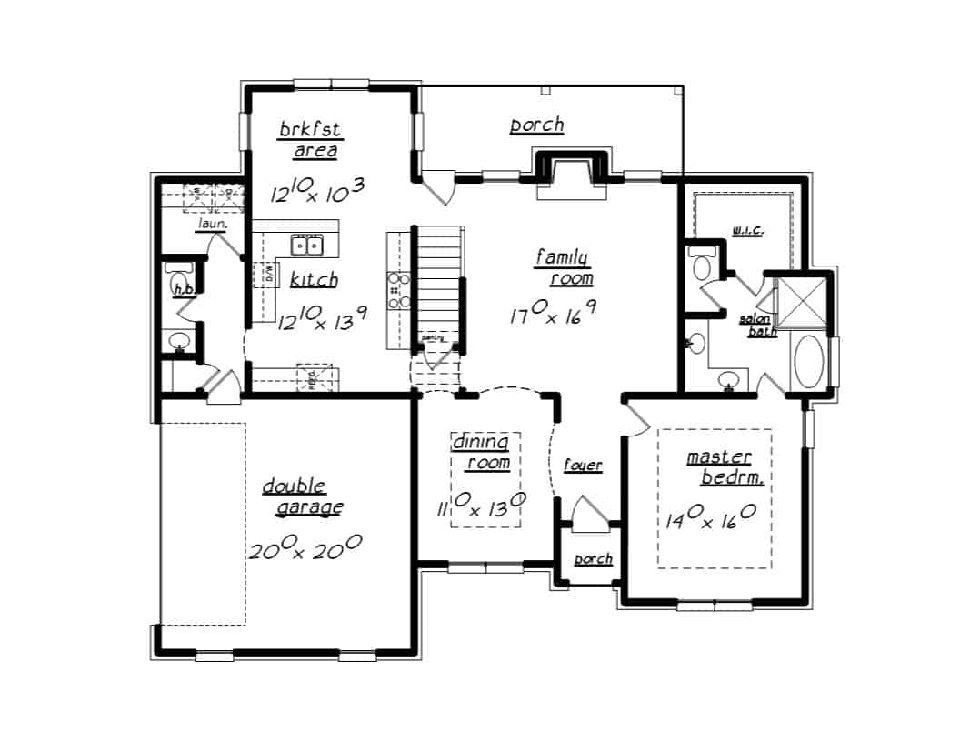 Floor Plan Main Level of European Plan #203-1036