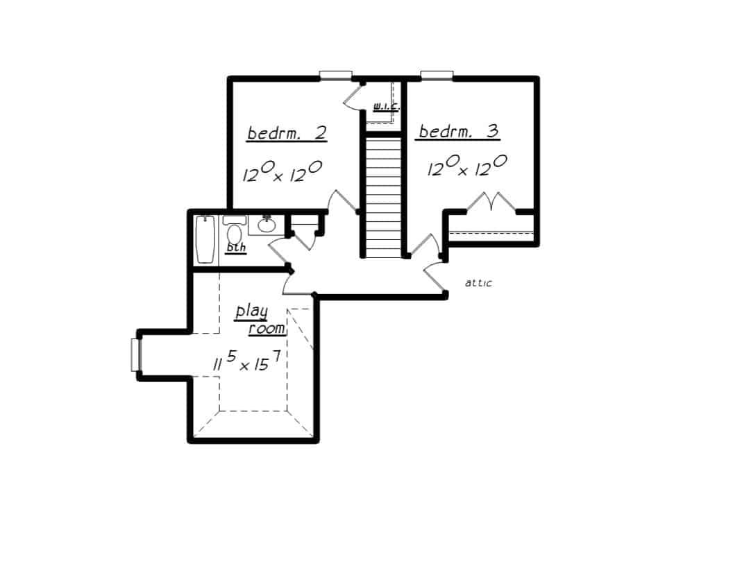 Floor Plan Upper Level of European Plan #203-1036