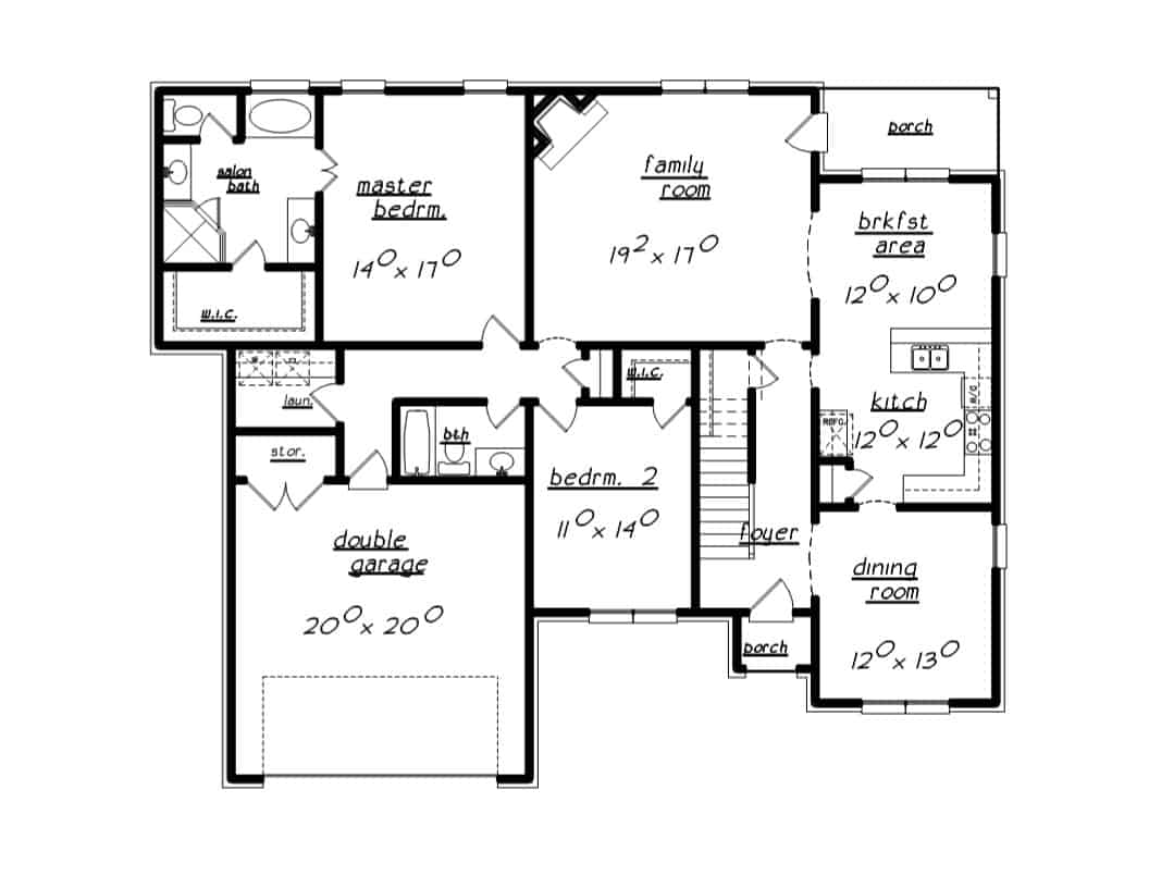 Floor Plan Main Level of European Plan #203-1037