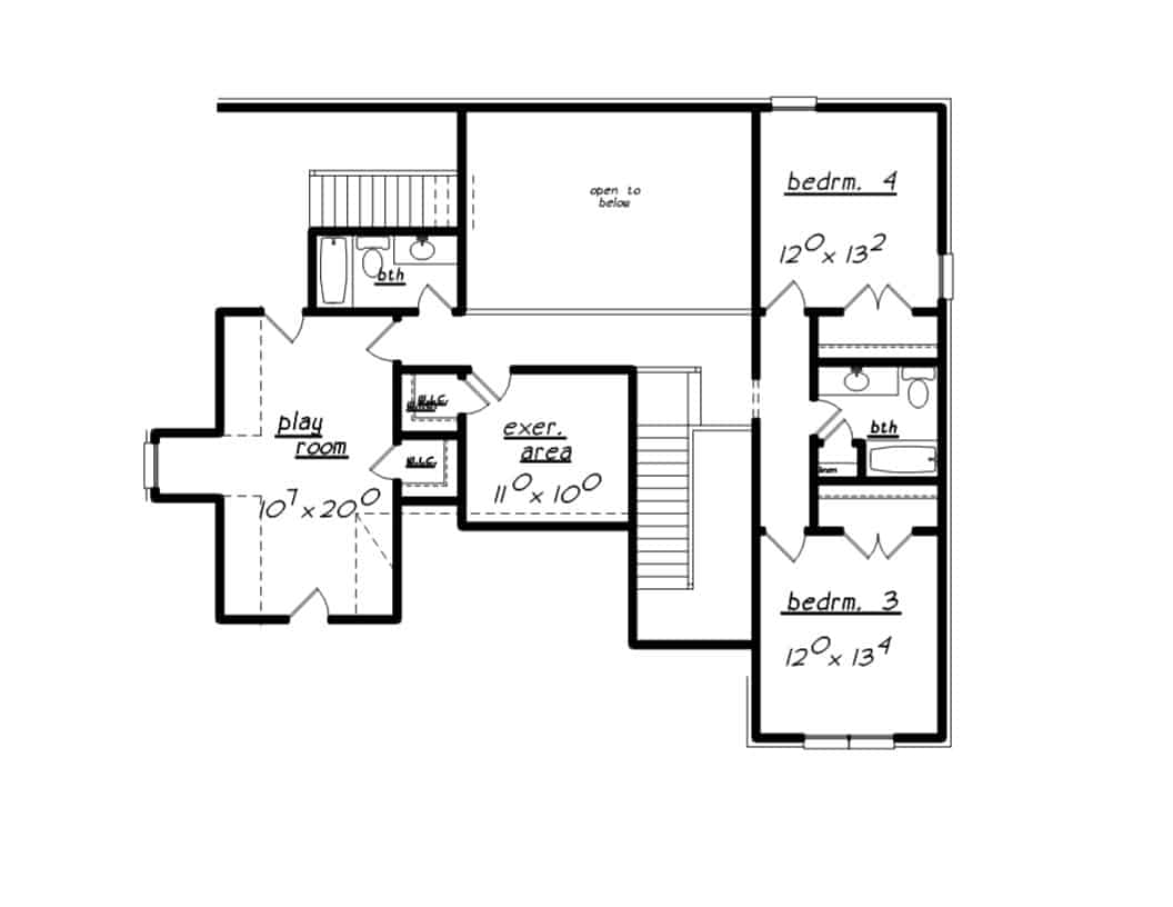 Floor Plan Upper Level of European Plan #203-1037
