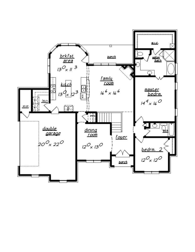Floor Plan Main Level of European Plan #203-1039