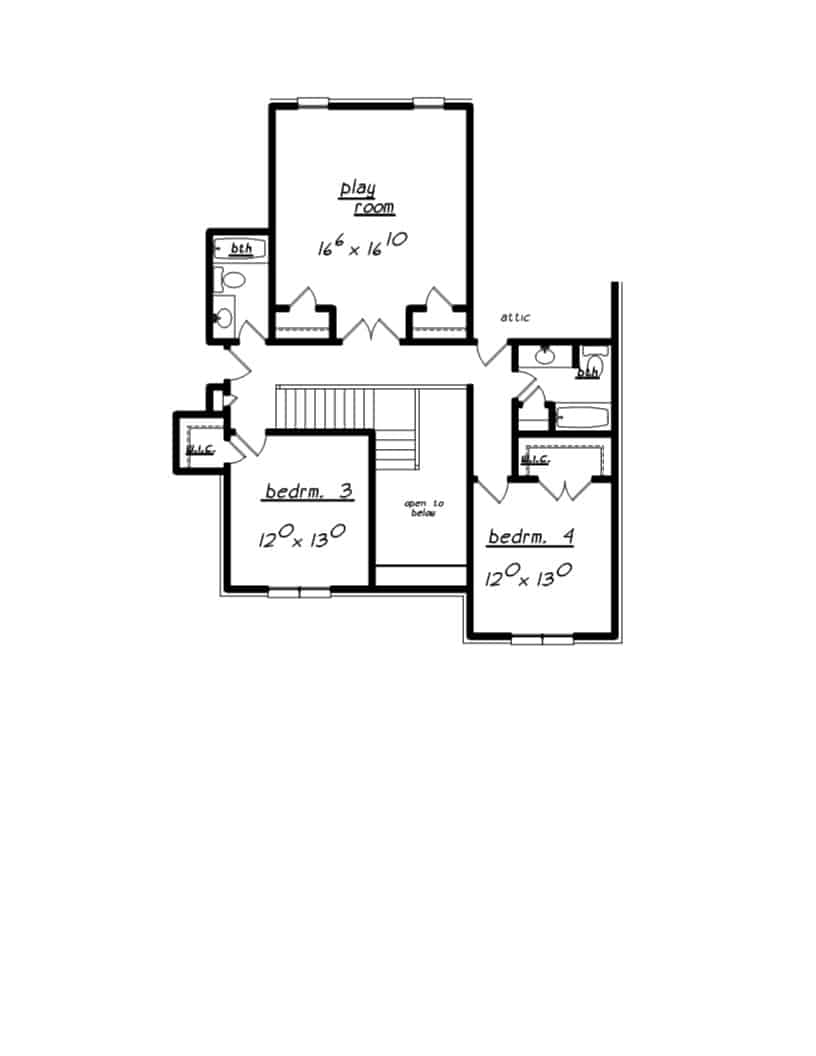 Floor Plan Upper Level of European Plan #203-1039