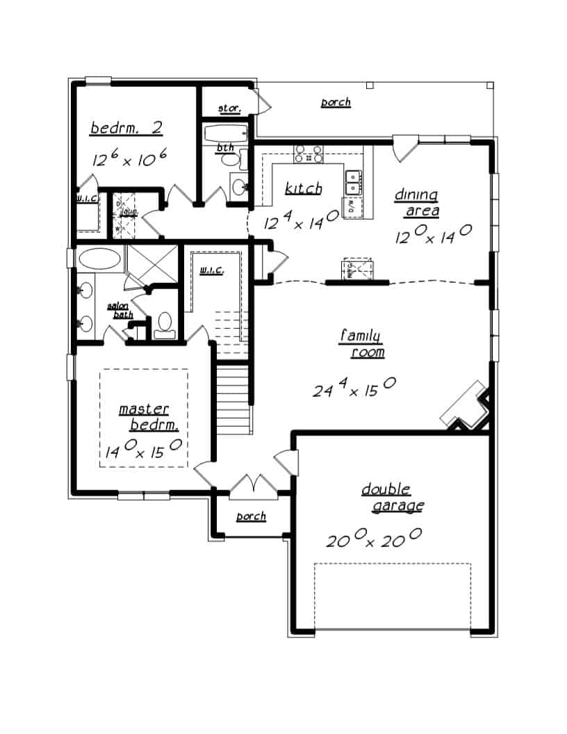 Floor Plan Main Level of European Plan #203-1040