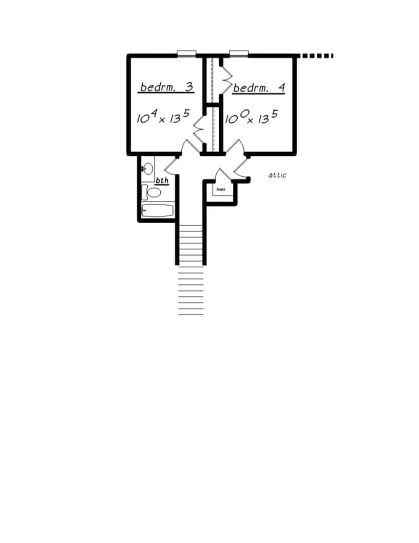 Floor Plan Upper Level of European Plan #203-1040