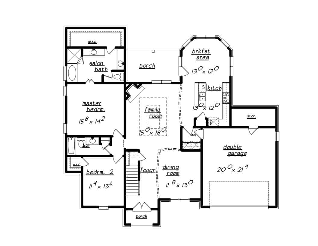 Floor Plan Main Level of European Plan #203-1041