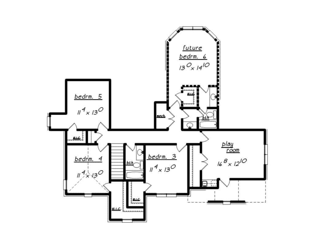 Floor Plan Upper Level of European Plan #203-1041