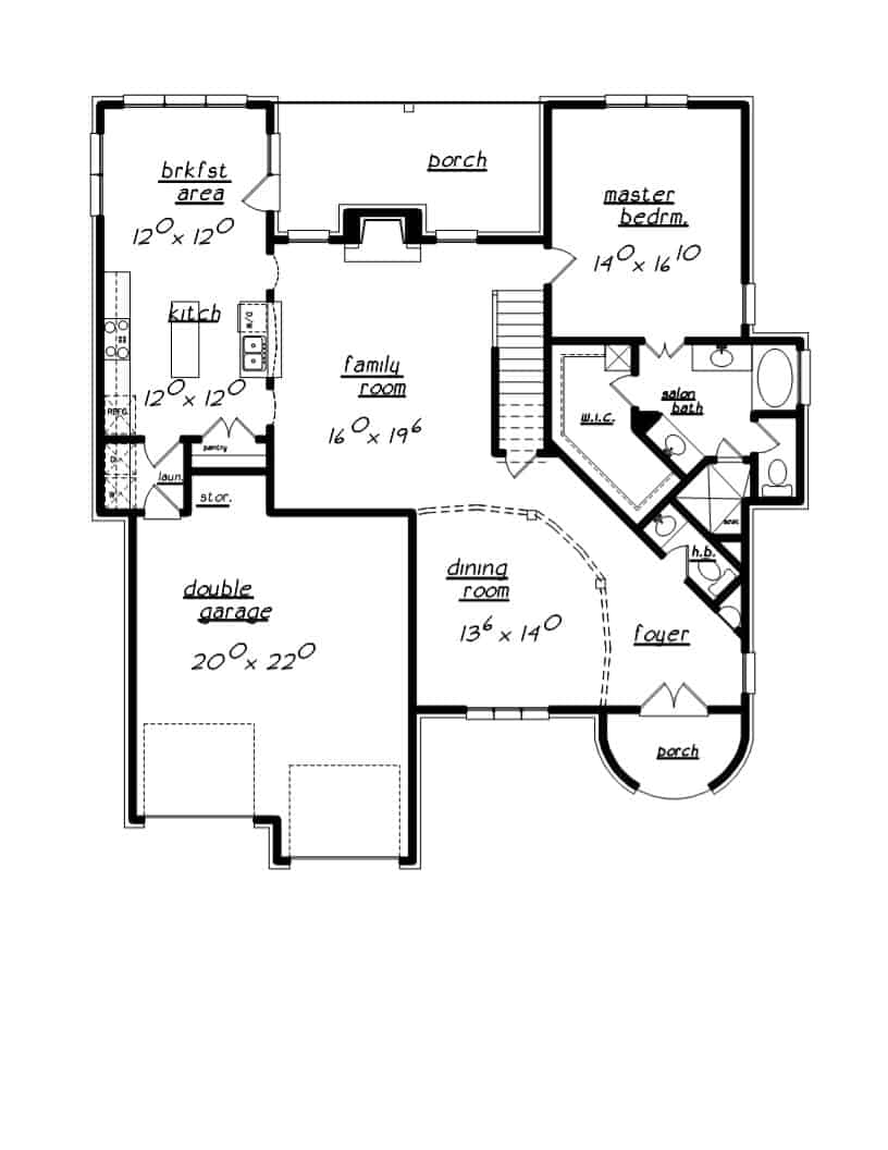 Floor Plan Main Level of European Plan #203-1042