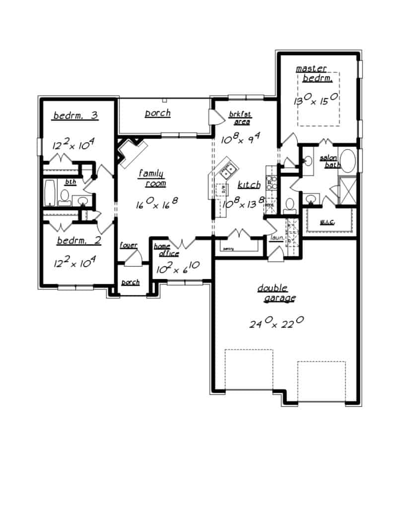 Floor Plan Main Level of Acadian Plan #203-1043