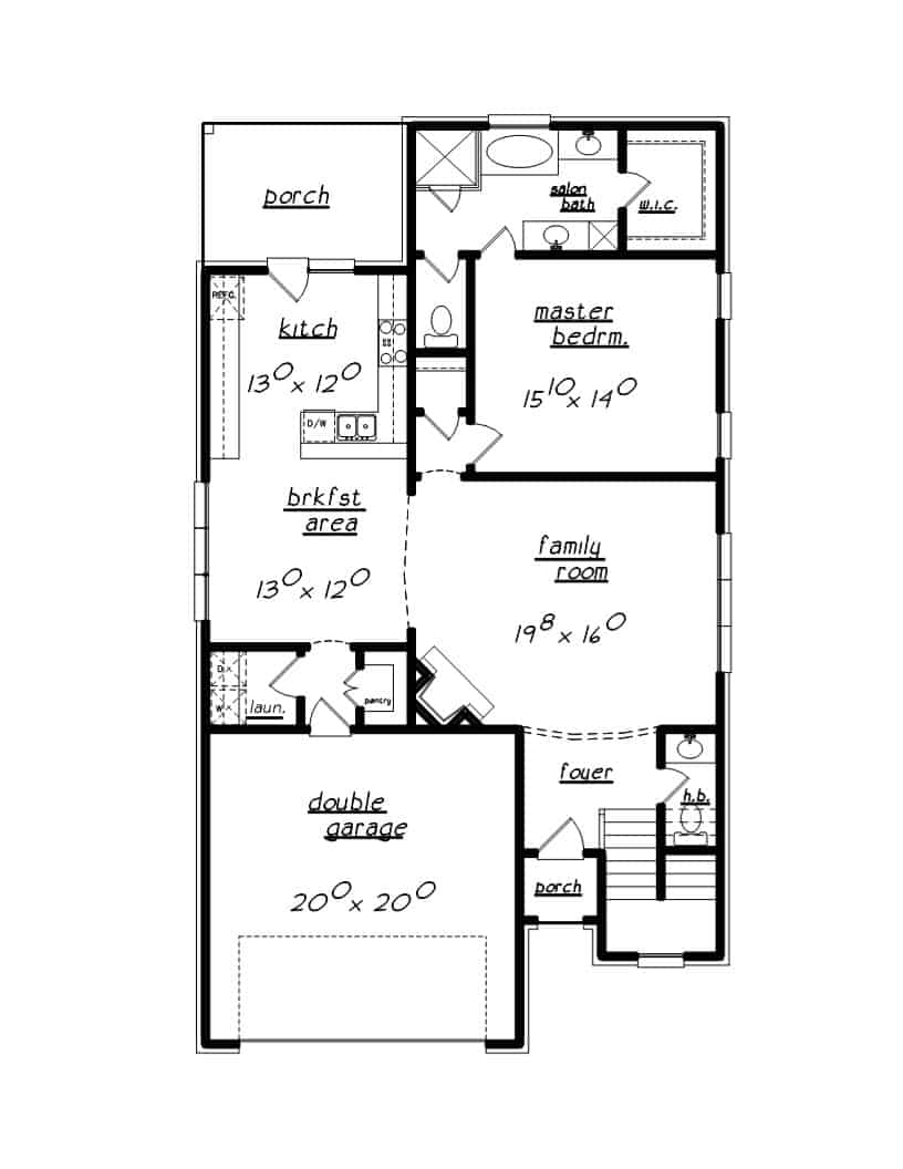 Floor Plan Main Level of European Plan #203-1044