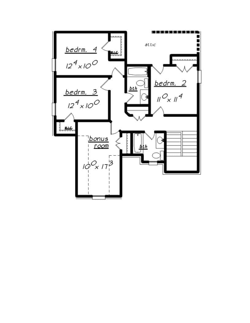 Floor Plan Upper Level of European Plan #203-1044