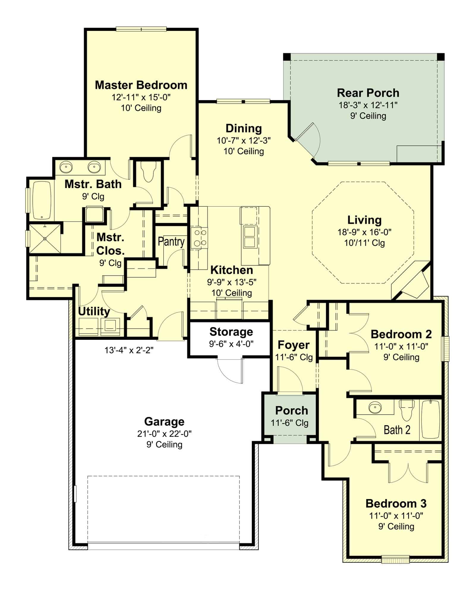 Floor Plan Main Level of Southern Plan #204-1000