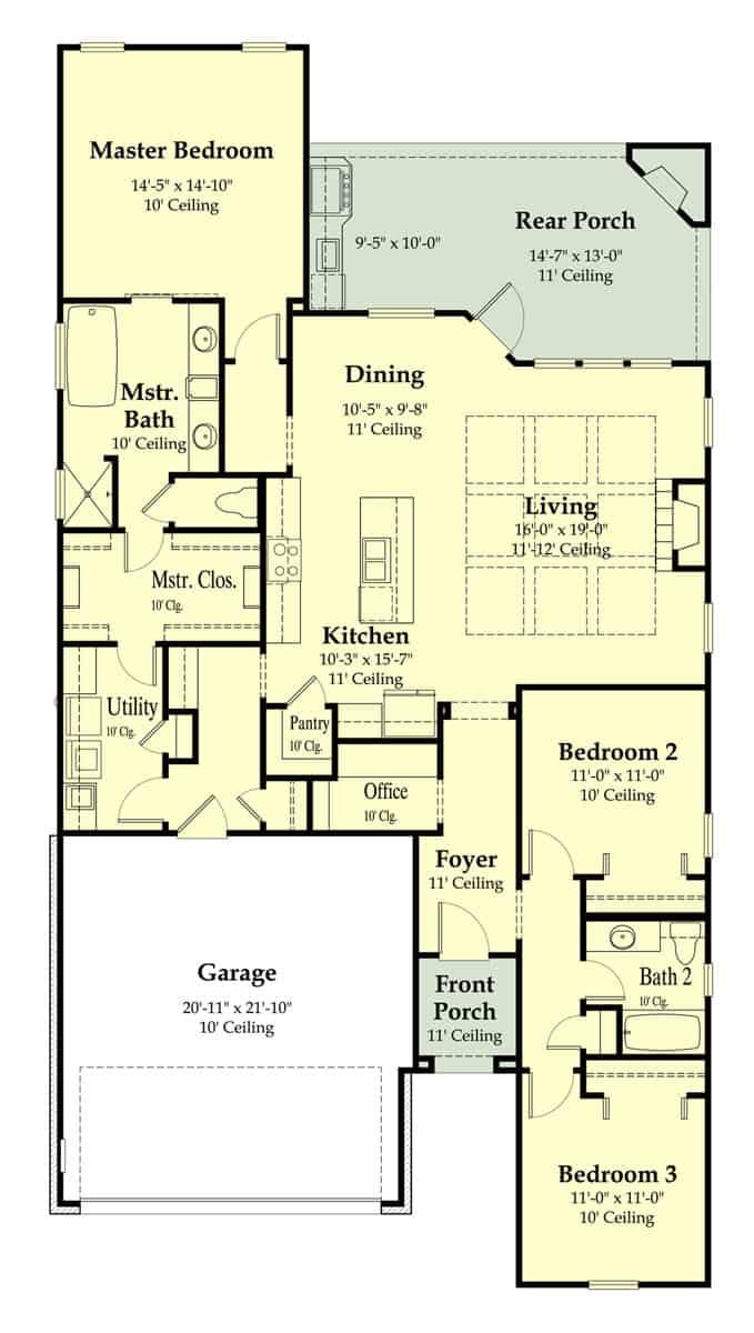 Floor Plan Main Level of Southern Plan #204-1001