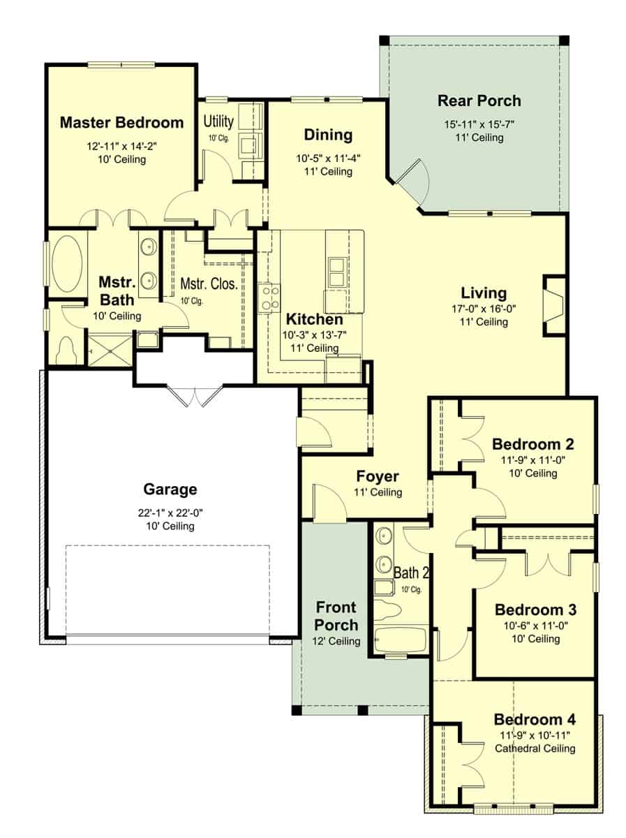 Floor Plan Main Level of Southern Plan #204-1002