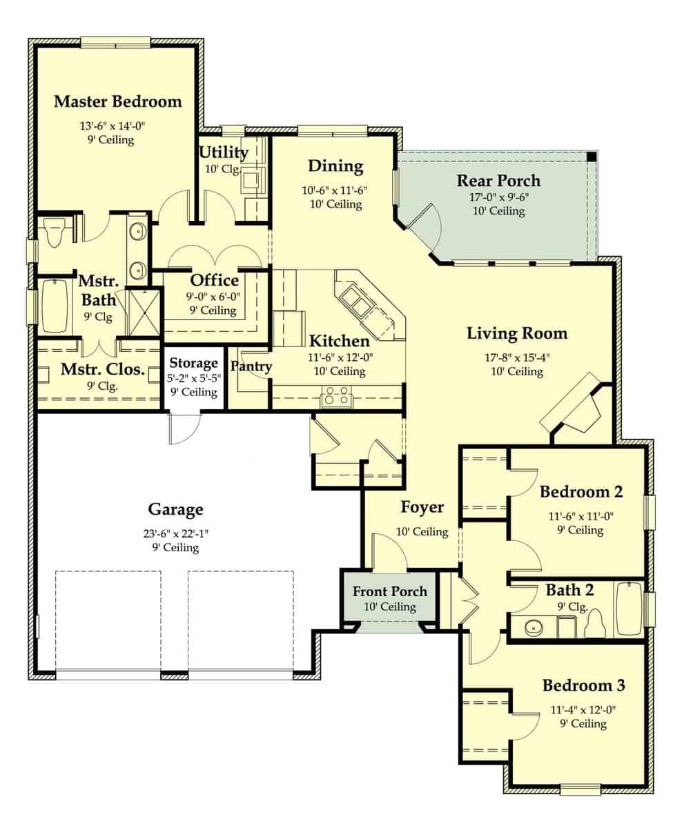 Floor Plan Main Level of Southern Plan #204-1003