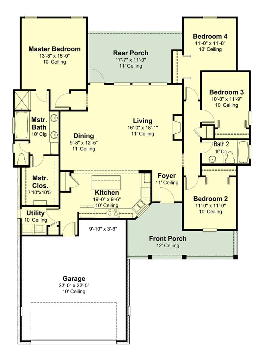 Floor Plan Main Level of Ranch Plan #204-1004