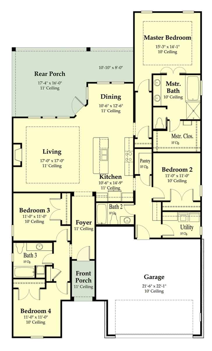 Floor Plan Main Level of Southern Plan #204-1006