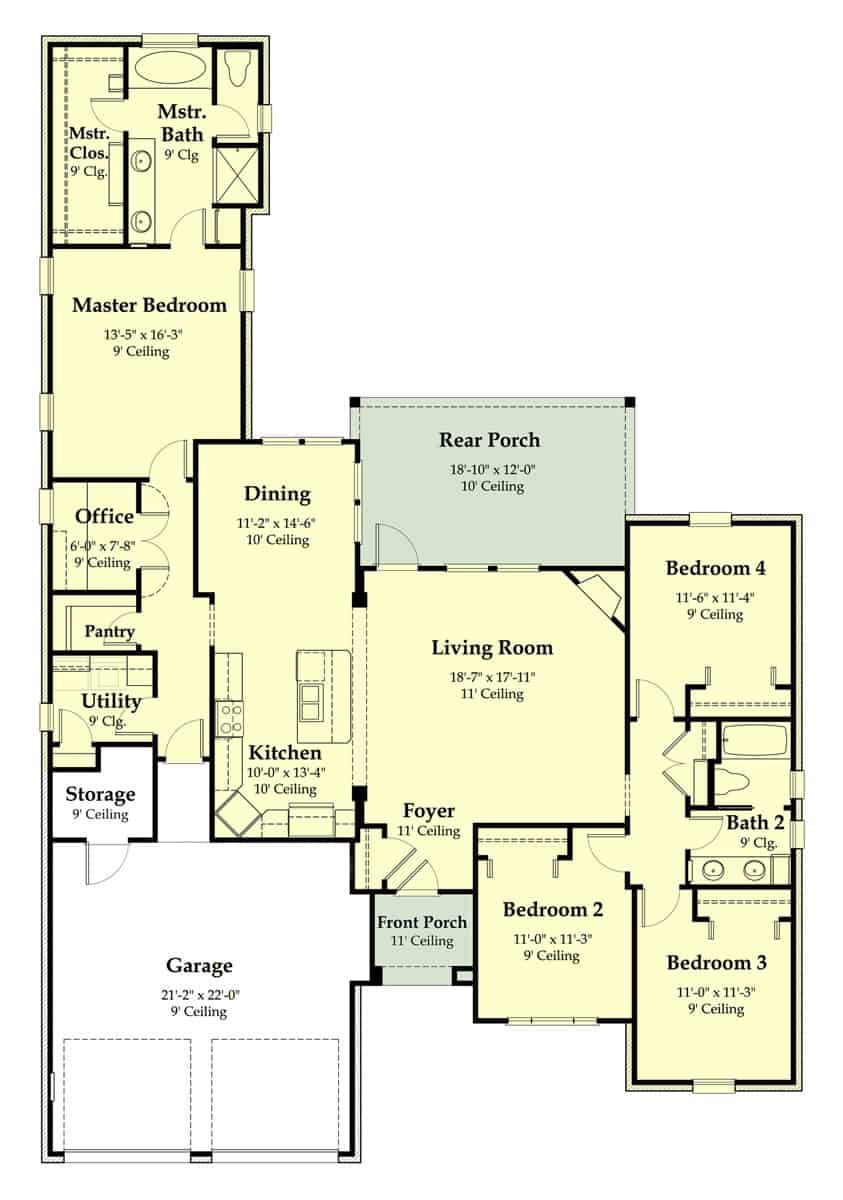 Floor Plan Main Level of Southern Plan #204-1007